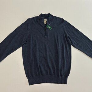 LL Bean Men's Cotton Cashmere Blend 1/4 Zip Navy Blue Sweater Size M NWT